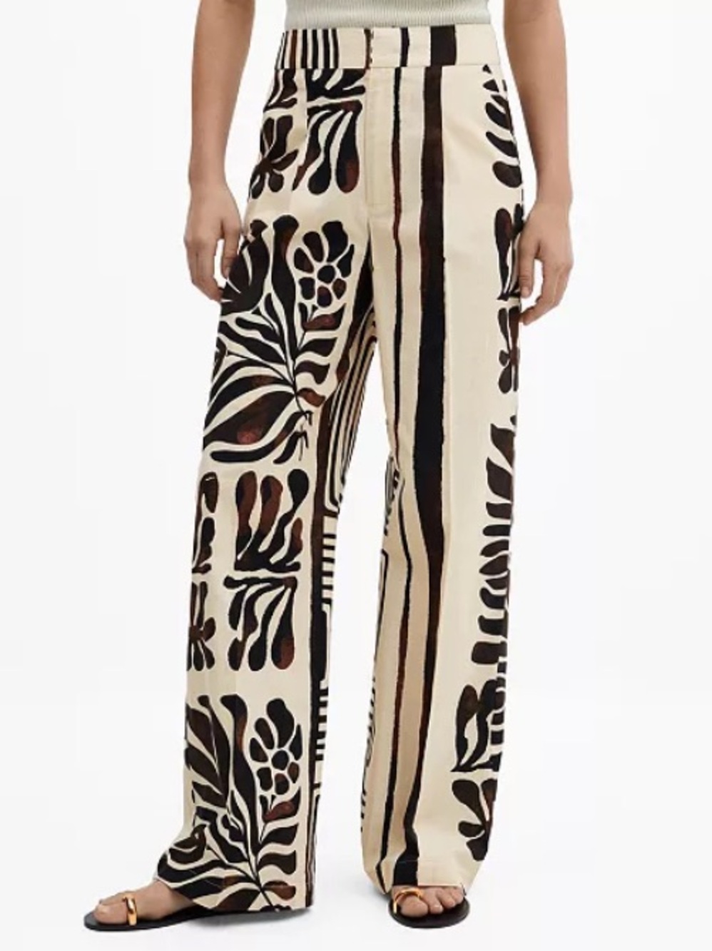 MNG Karina Mango Linen Cotton printed pants wide leg boho sz L